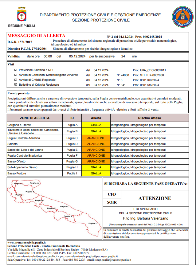 Allerta meteo 5 dicembre 2024