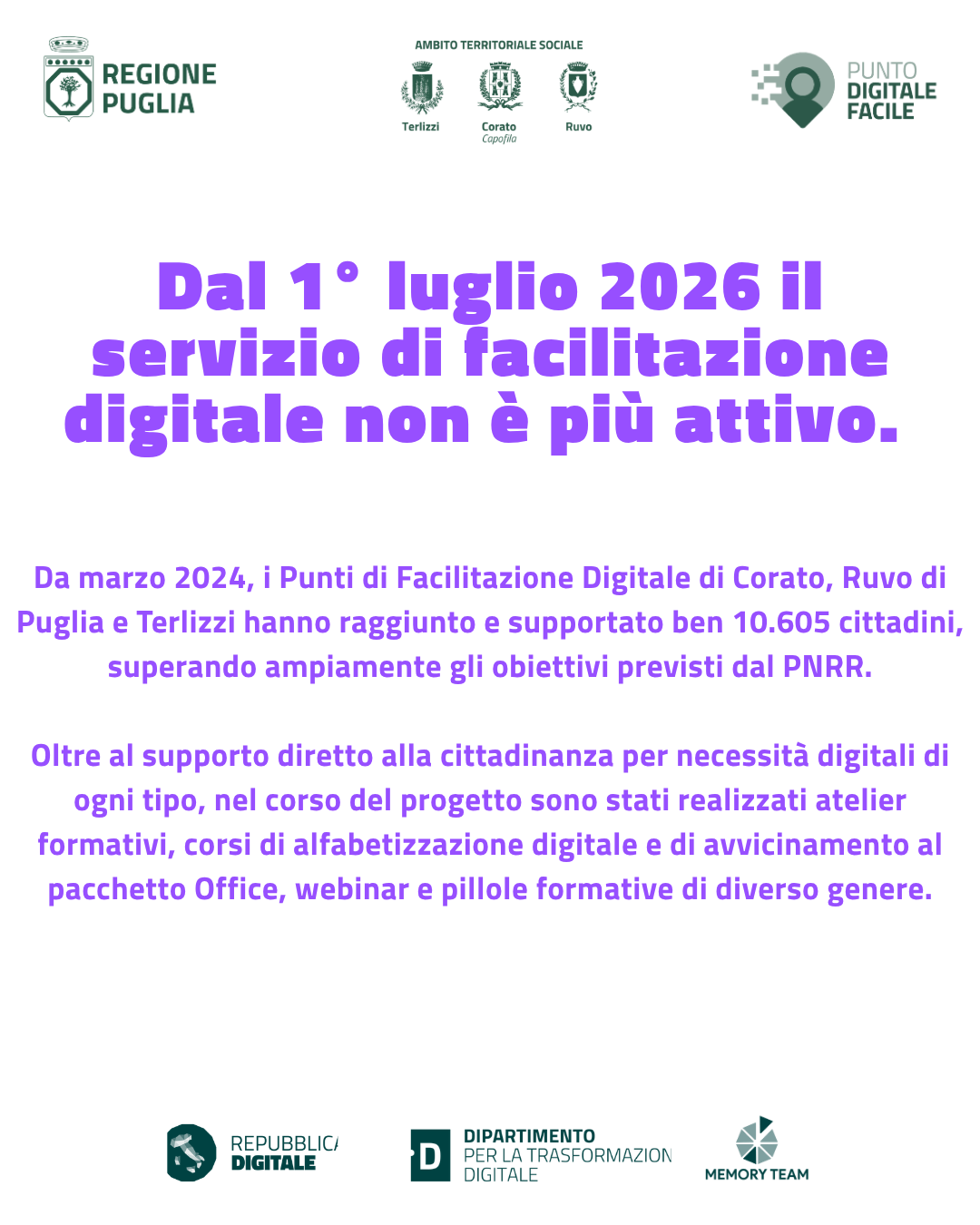 Punti di facilitazione digitale - sospensione delle attività dal 1° luglio 2026 - 2