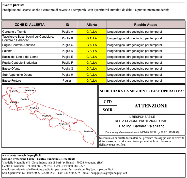 Allerta meteo gialla 21-10-2025