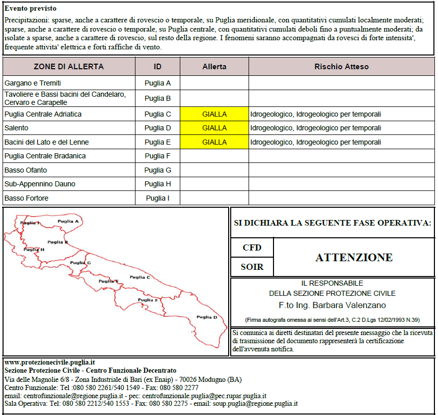 Allerta meteo gialla 06/11/2025